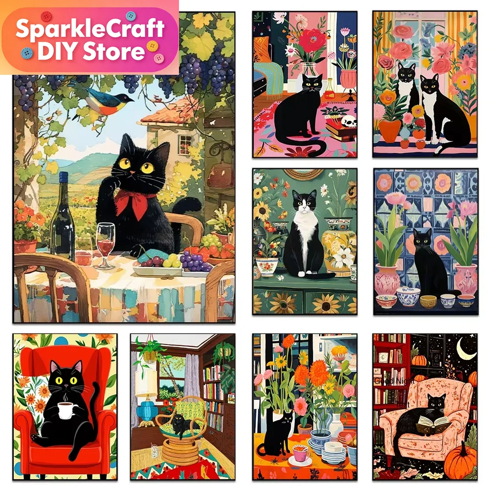 Embroidery Gift Ideas - 1pc frameloze cartoon zwarte kat kleurrijke