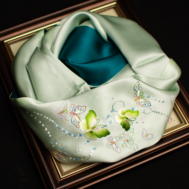 Embroidery Gift - Sjaal van puur zijde met Suzhou-borduurwerk,
