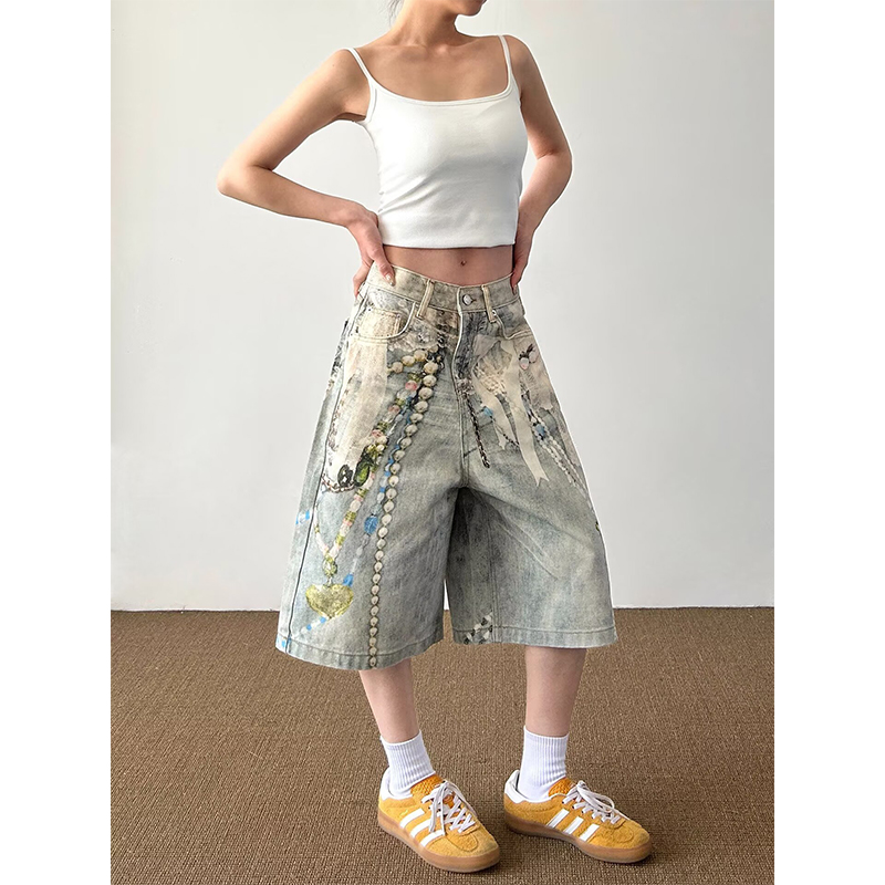 Embroidery Design 3D - Casual Amerikaanse streetstyle 3D-print kettingdesign vijf-kwart