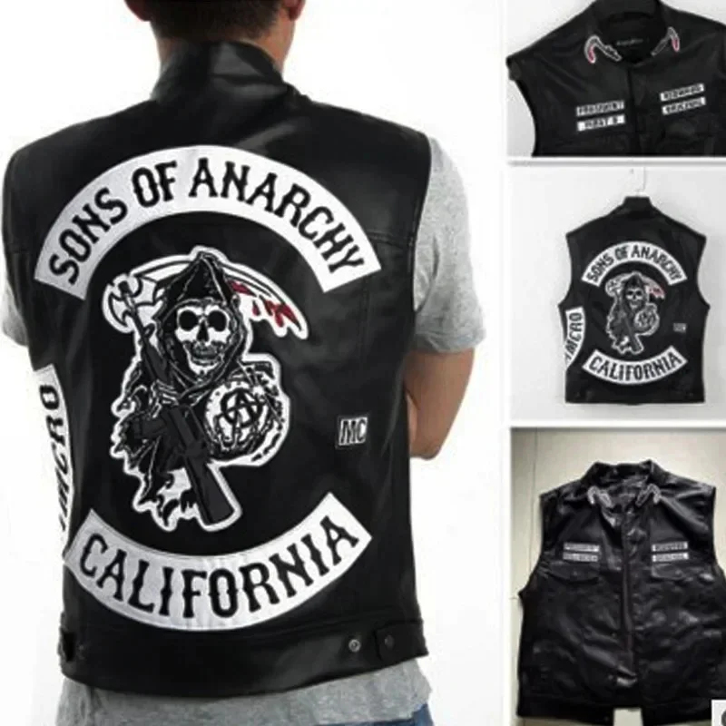 Embroidery Jacket - ABC123Leather Heren Motorfiets Cosplay Kostuum Mouwloos
