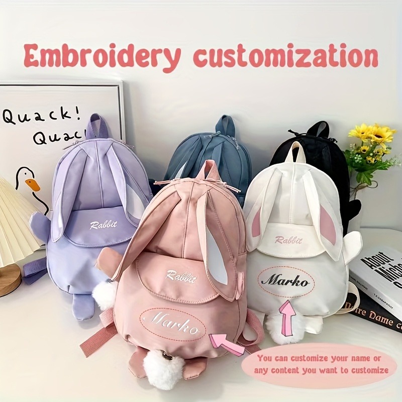Embroidery Name Designs - Gepersonaliseerde konijnenrugzak met naam, schattige konijnenoren
