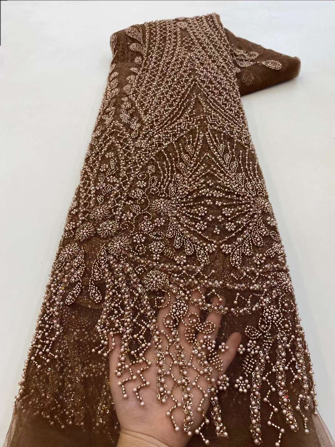 Embroidery Net Fabric - Bruine Kralen Borduurwerk Kant Stof Elegante