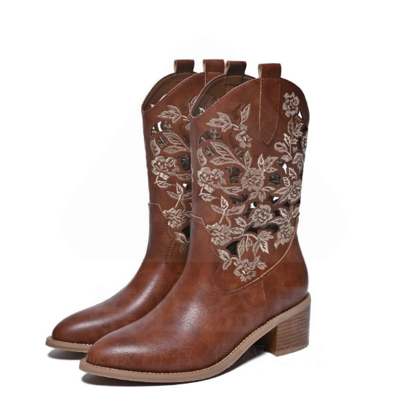 Embroidery Designer - Retro damesschoenen Prachtige lederen cowboylaarzen voor