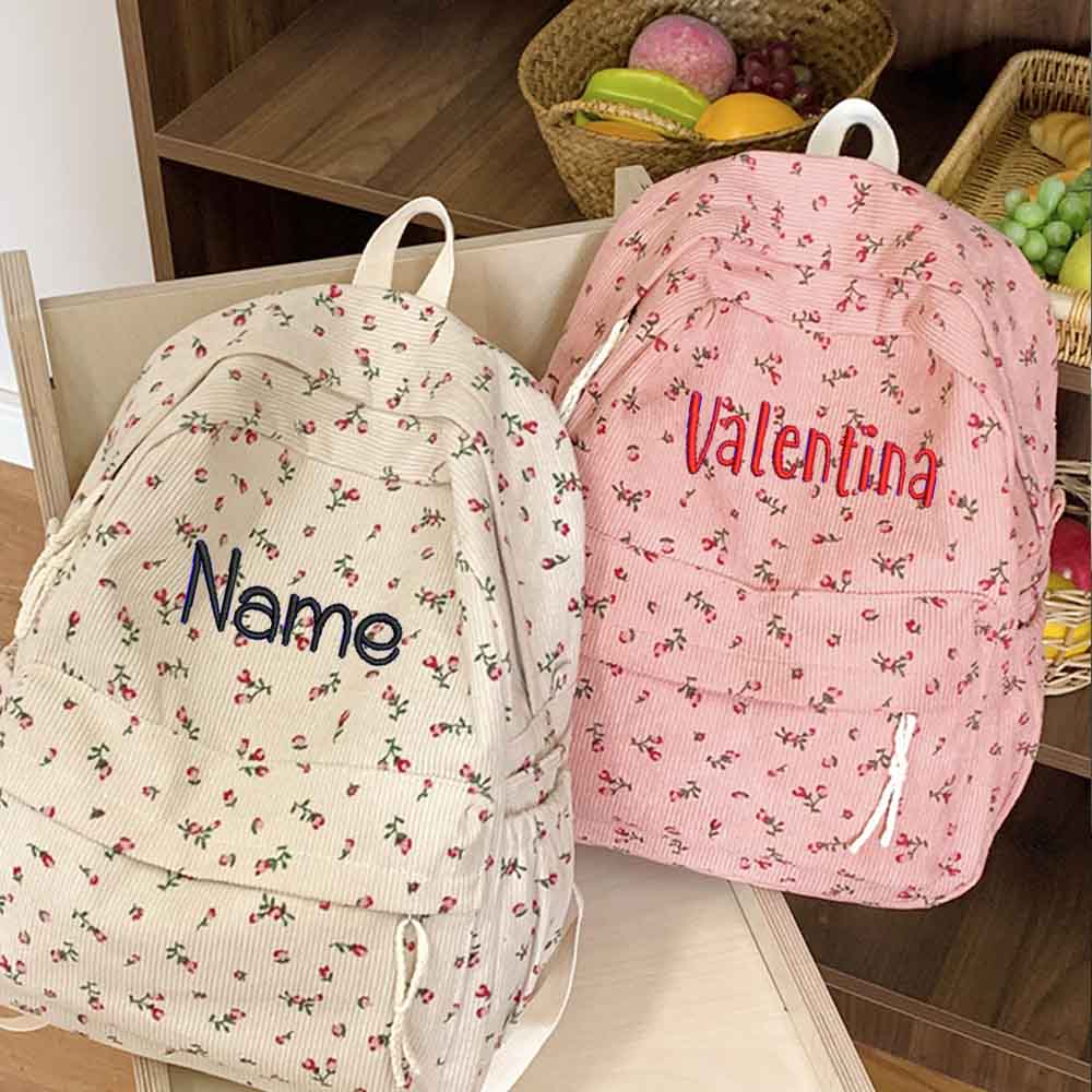 Embroidery Name Designs - Ins corduroy bedrukte rugzak, gepersonaliseerde aangepaste