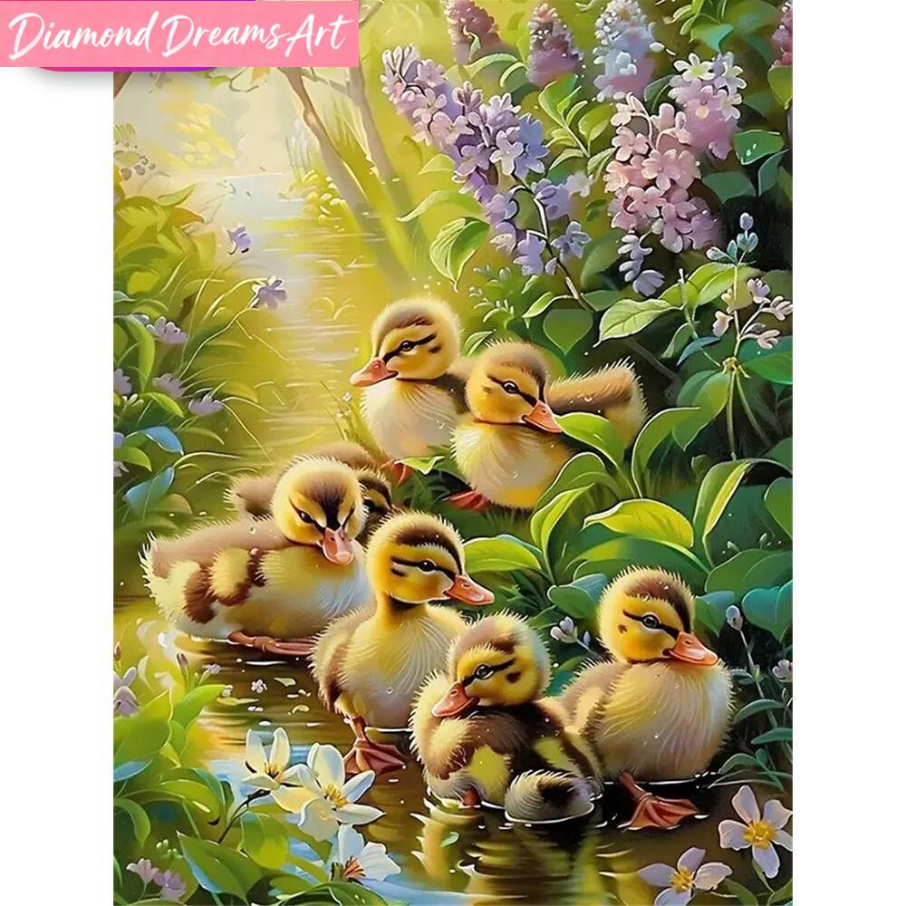 Embroidery Artwork - Frameloos, 5D DIY diamantschilderij eend dier