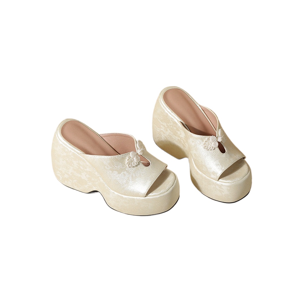 Embroidery Ai - Dames muiltjes met sleehak, platform, open
