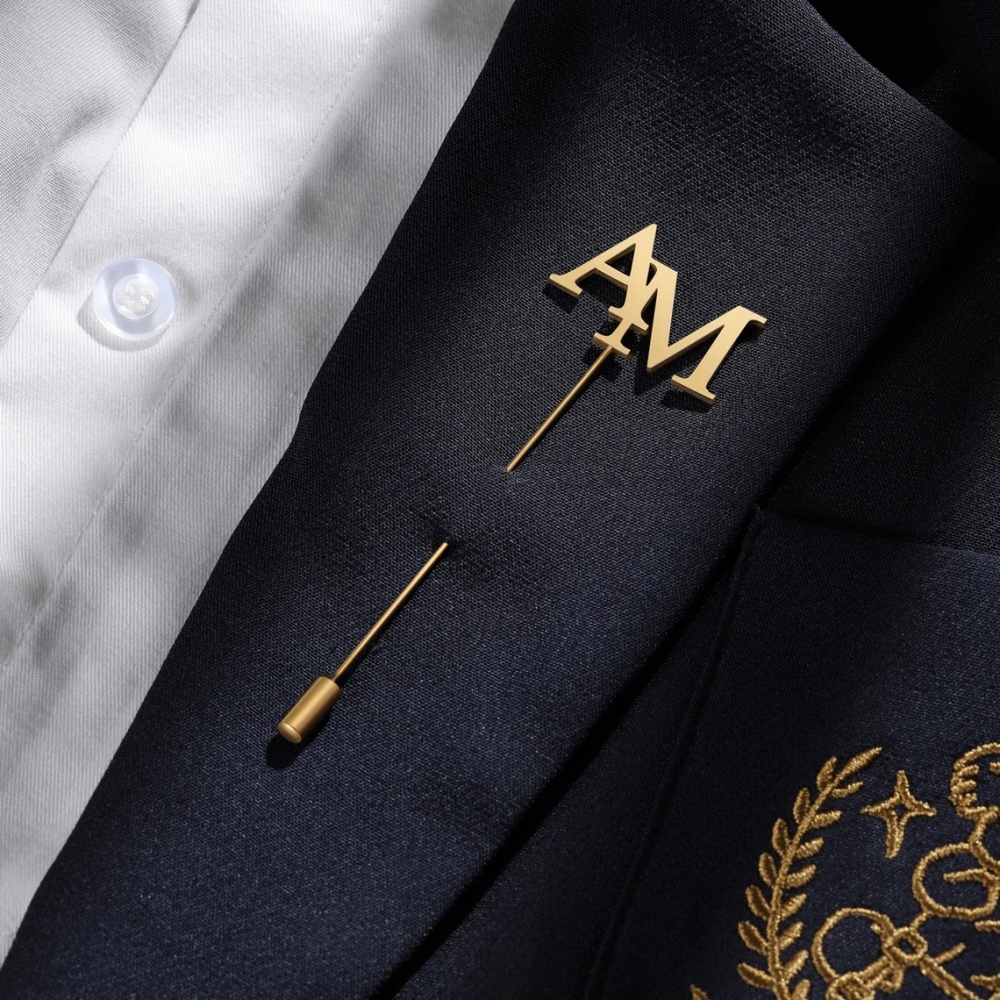 Embroidery Name - Aangepaste initialen broche mannen roestvrijstalen sieraden