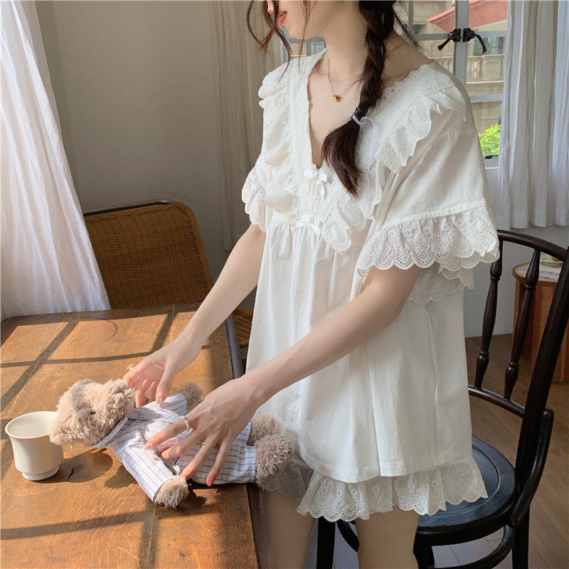 Pyjama Sets Vrouwen Ruches Min - Linen Fabric Natural recensie en prijs
